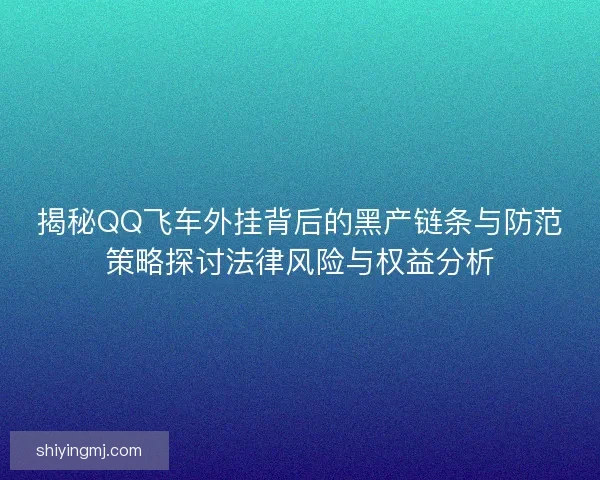 揭秘QQ飞车外挂背后的黑产链条与防范策略探讨法律风险与权益分析