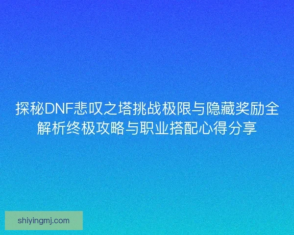 探秘DNF悲叹之塔挑战极限与隐藏奖励全解析终极攻略与职业搭配心得分享